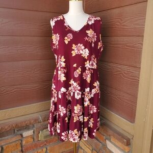 Absolutely Famous Burgundy Red Floral Sleeveless Women's Sundress Size XL